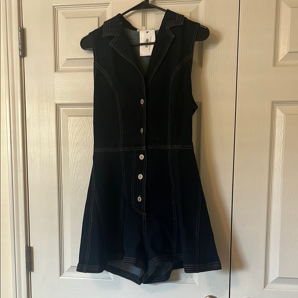 Denim Sleeveless Button-Up Romper